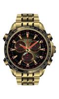 Realistic clock watch chronograph gold black red design for men on white background vector illustration.