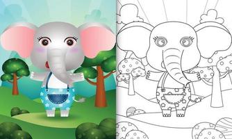 Plantilla de libro para colorear para niños con una linda ilustración de personaje de elefante vector