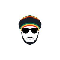 Rasta Cap with moustache and beard on white background. vector