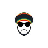 Rasta Cap with moustache and beard on white background. vector