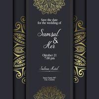 Fondo adornado de mandala dorado de lujo para invitación de boda, portada de libro con estilo de elemento mandala vector premium