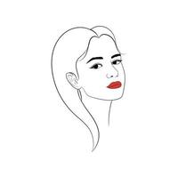Beautiful girl head illustration in line art style vector