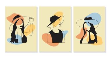 Set of women in elegant line art style vector