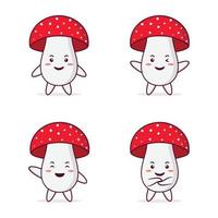 Cute mashroom character with different poses and expressions vector