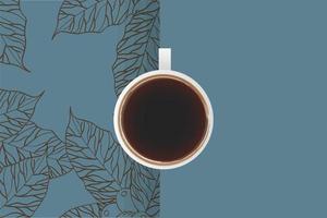 Cup of coffee top view with leaves vector