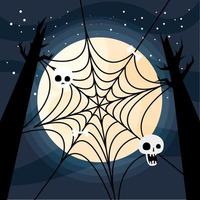 Halloween spiderweb with skulls on the trees vector design