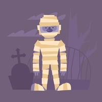 Halloween mummy cartoon with grave vector design