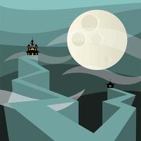 Halloween haunted houses in front of the moon vector design