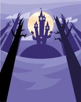 Halloween haunted house with trees at night vector design