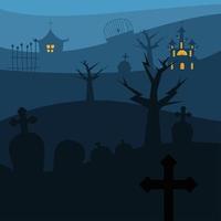 Halloween haunted houses with trees at a cemetery vector design