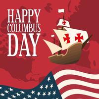 ship in front of an USA flag for happy Columbus day vector