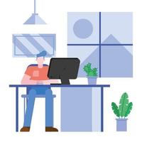 Man working from home on the desk vector