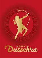 Happy dussehra and lord ram with bow and arrow on red mandala vector design