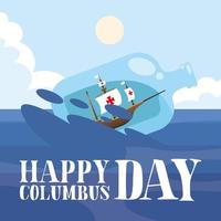 ship inside a water bottle for happy columbus day vector design