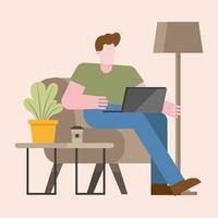 Man with laptop working from home vector design