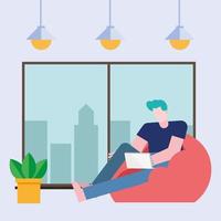 Man with laptop working from home vector design