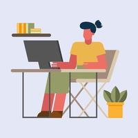 Mujer con computadora trabajando desde casa diseño vectorial vector