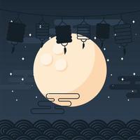 Happy mid autumn festival with lanterns vector design