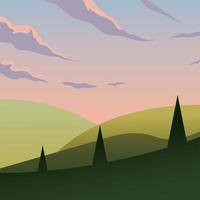 pink sky over pine trees and mountains background vector