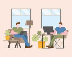 Teamwork concept with men working in the office vector