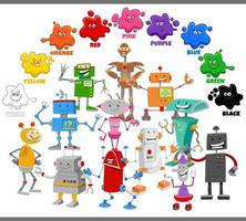 colores básicos para niños con grupo de personajes robot vector