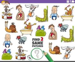 Find two same comic characters educational game vector