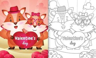 coloring book for kids with Cute valentine's day fox couple illustrated vector