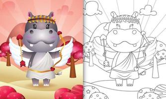 coloring book for kids with a cute hippo angel using cupid costume themed valentine day vector