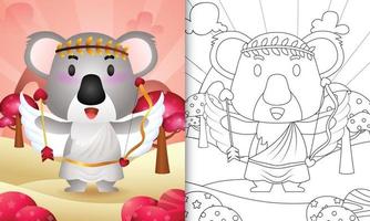 libro para colorear para niños con un lindo ángel koala usando el día de san valentín con el disfraz de cupido vector