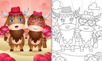 coloring book for kids with a cute buffalo couple themed valentine day vector