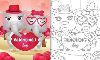 coloring book for kids with Cute valentine's day elephant couple illustrated vector