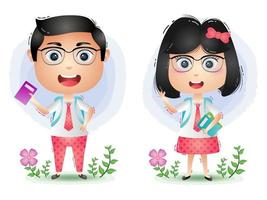 a Cute student couple character cartoon vector