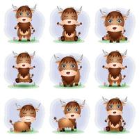 Cute buffalo collection in the children's style vector