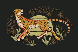 Adorable cheetah hunt with spinifex grass and cactus vector