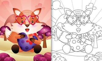 libro para colorear para niños con un lindo zorro abrazando el día de san valentín del corazón vector