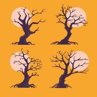 Set of Halloween trees with moonlight background vector