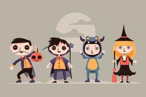 Set of Cute Halloween Kid Character with Costume vector