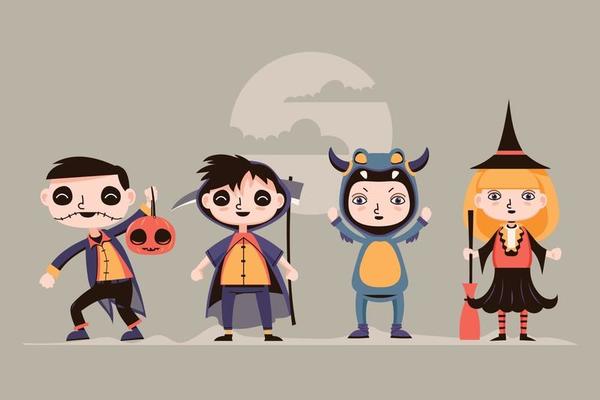 Set of Cute Halloween Kid Character with Costume