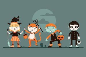 conjunto de lindo personaje de niño de halloween con disfraz vector