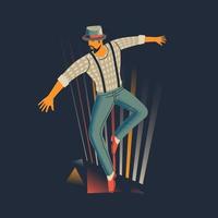 hombre realizando un tap dance en un centro de atención con estilo retro vector