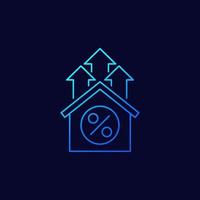 Mortgage rate growth icon, linear vector