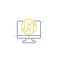 Data transfer icon on screen, line vector