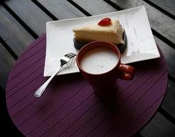 Milk and a slice of cake photo