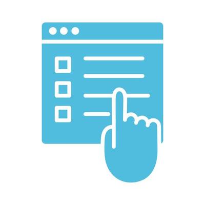 webpage template with pointing hand silhouette icon