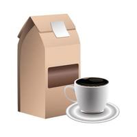 posos de café en caja con taza de café vector