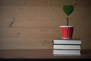 Stack of books with tree of heart up on book photo