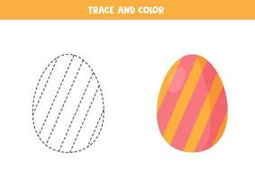 Trace and color cartoon Easter egg. Funny worksheet for Easter. vector