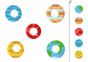 Cut and glue game for kids. Cartoon planets. vector