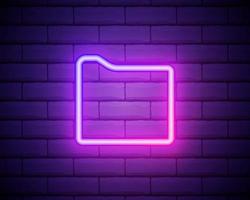 Glowing neon line Document folder icon isolated on brick wall background. Accounting binder symbol. Bookkeeping management. Vector Illustration