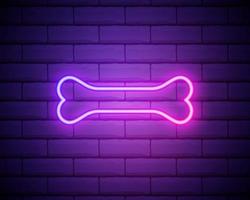 Bone pink glowing neon ui ux icon. Glowing sign vector . Bone glowing neon icon isolated on brick wall background.